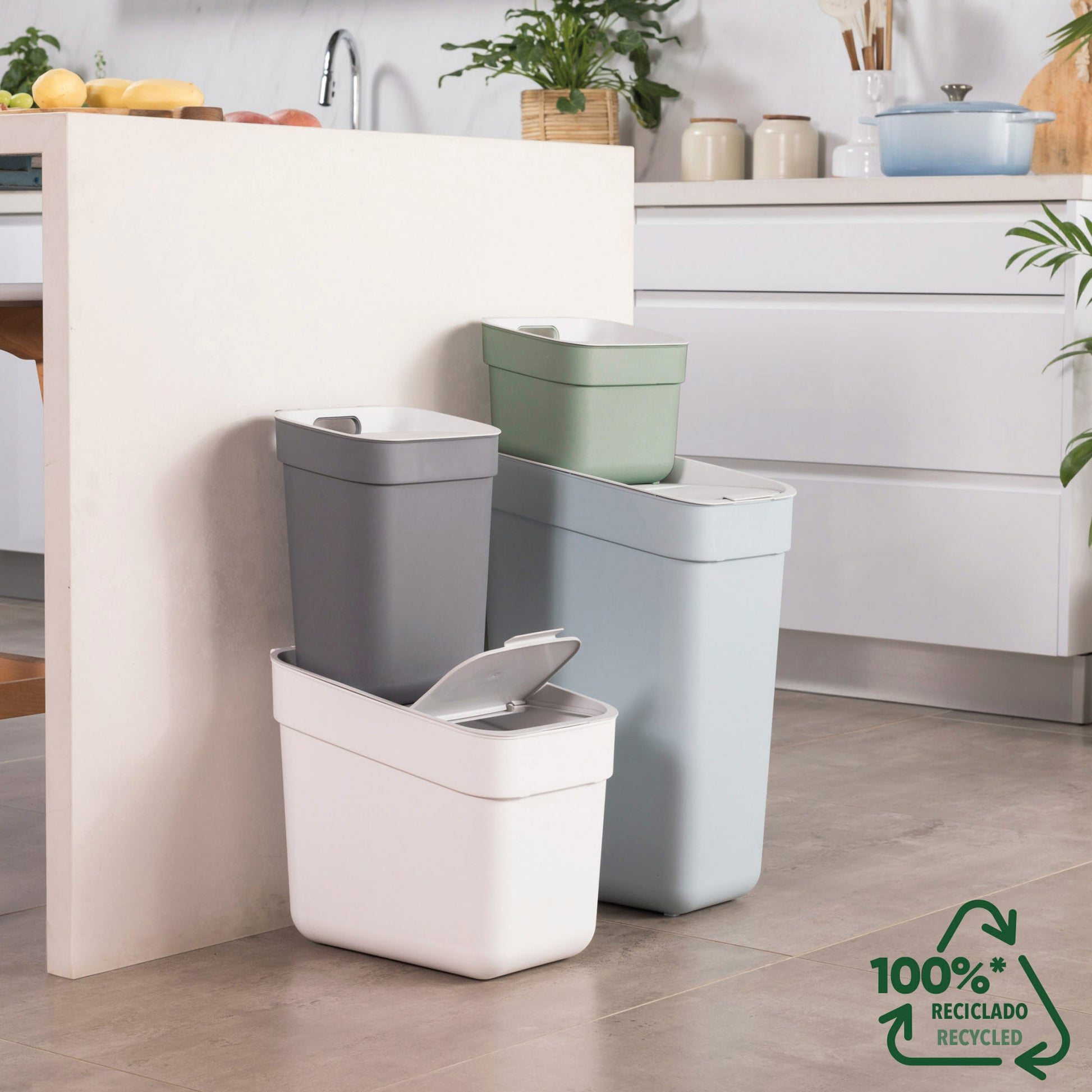 Curver Pack 4 Cubos De Reciclaje Ready To Collect (30l + 20l + 10l + 5l) Verde_1