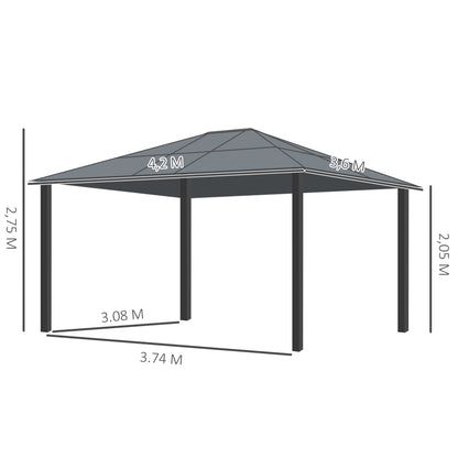 Outsunny Cenador Jardín 4,2x3,6m Techo De Policarbonato Y 4 Cortinas Mosquiteras_2