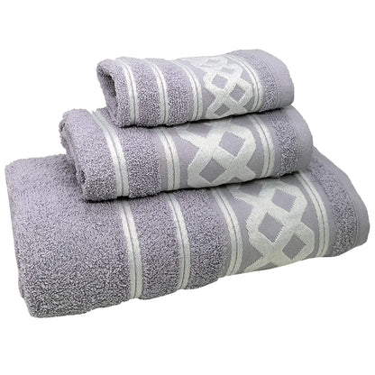 Juego De 3 Toallas De Baño De Algodón De Rizo 450 Gr/m2, De 50x30; 100x50; 150x100 Cm, Color Lila De La Colección Diamante_3