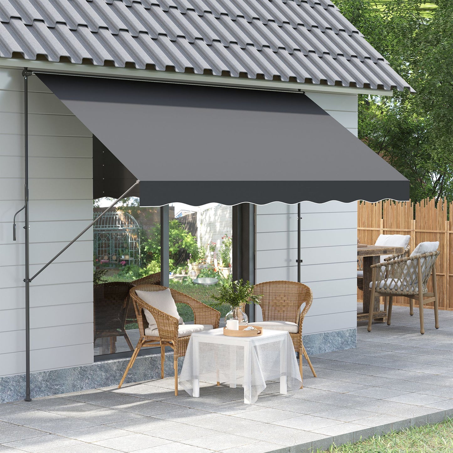 Outsunny Toldo Manual Retráctil 300x175x210-310cm Manivela Protección Uv40+ Gris_1