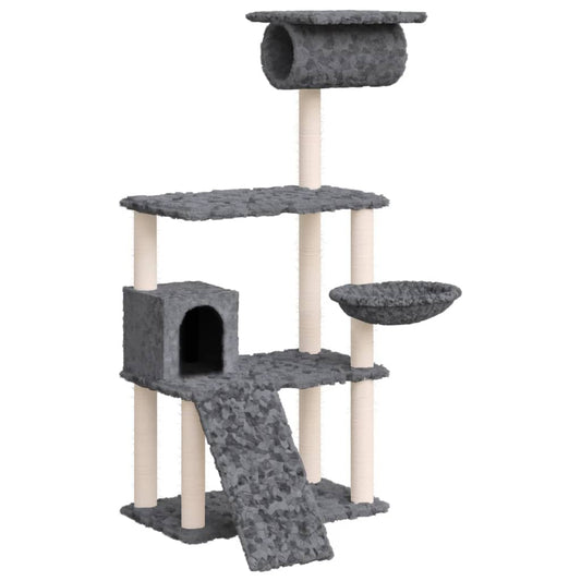 Rascador Para Gatos Con Postes De Sisal Gris Oscuro 131 Cm_0