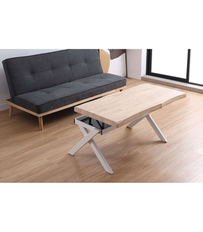 Mesa Centro Elevable Xena Tapa Con Forma Acabado Roble Nordish/blanco, 47cm(alto) 120 Cm(l_2
