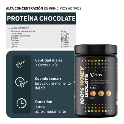 100% Whey Isolate Vecos 1 Kg Chocolate Avellanas | Proteína Aislada Para Masa Muscular | Con Sabor Choco-avellana_2