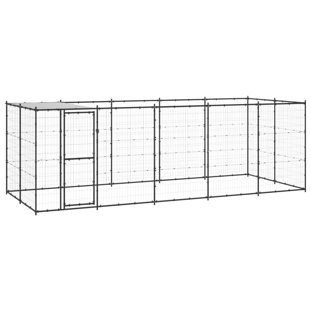 Vidaxl Perrera De Exterior De Acero Con Techo 12,1 M²_0