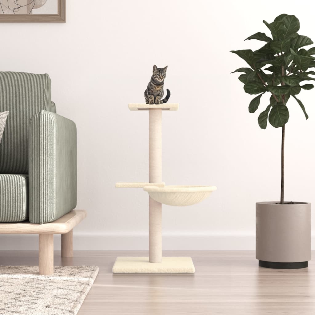 Rascador Para Gatos Con Postes De Sisal Color Crema 72 Cm_1