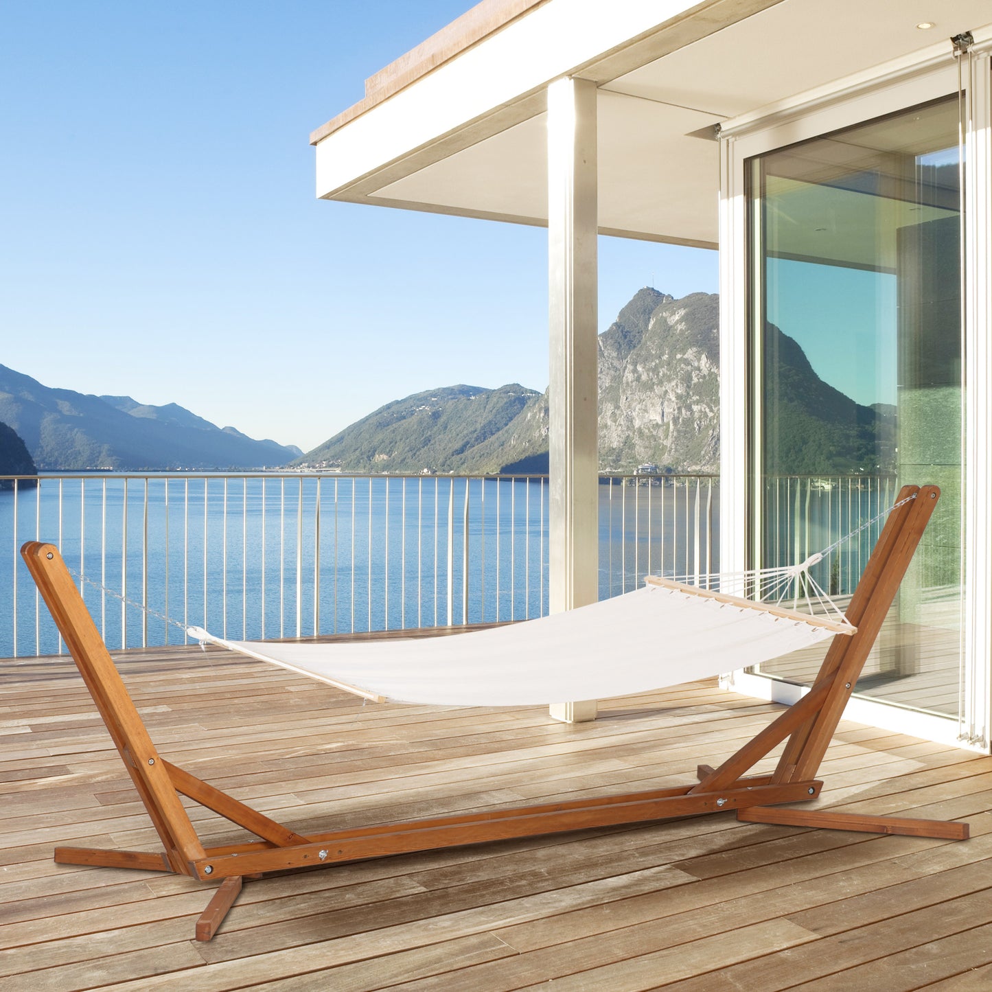 Outsunny Soporte Para Hamaca Madera Plegable Ajustable De 3 Niveles Carga 150 Kg_1