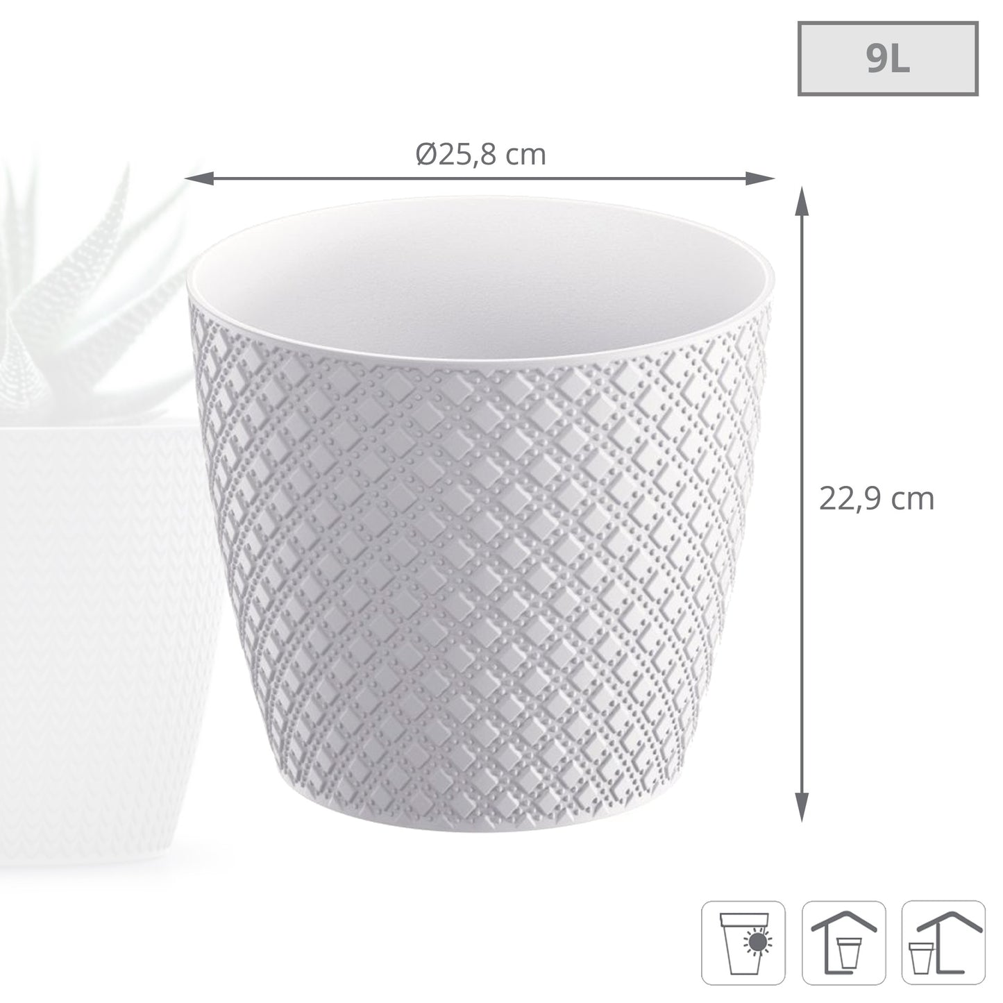 Maceta Orient 9l., Dimensiones (mm) 258x258x229, Color Blanco_2