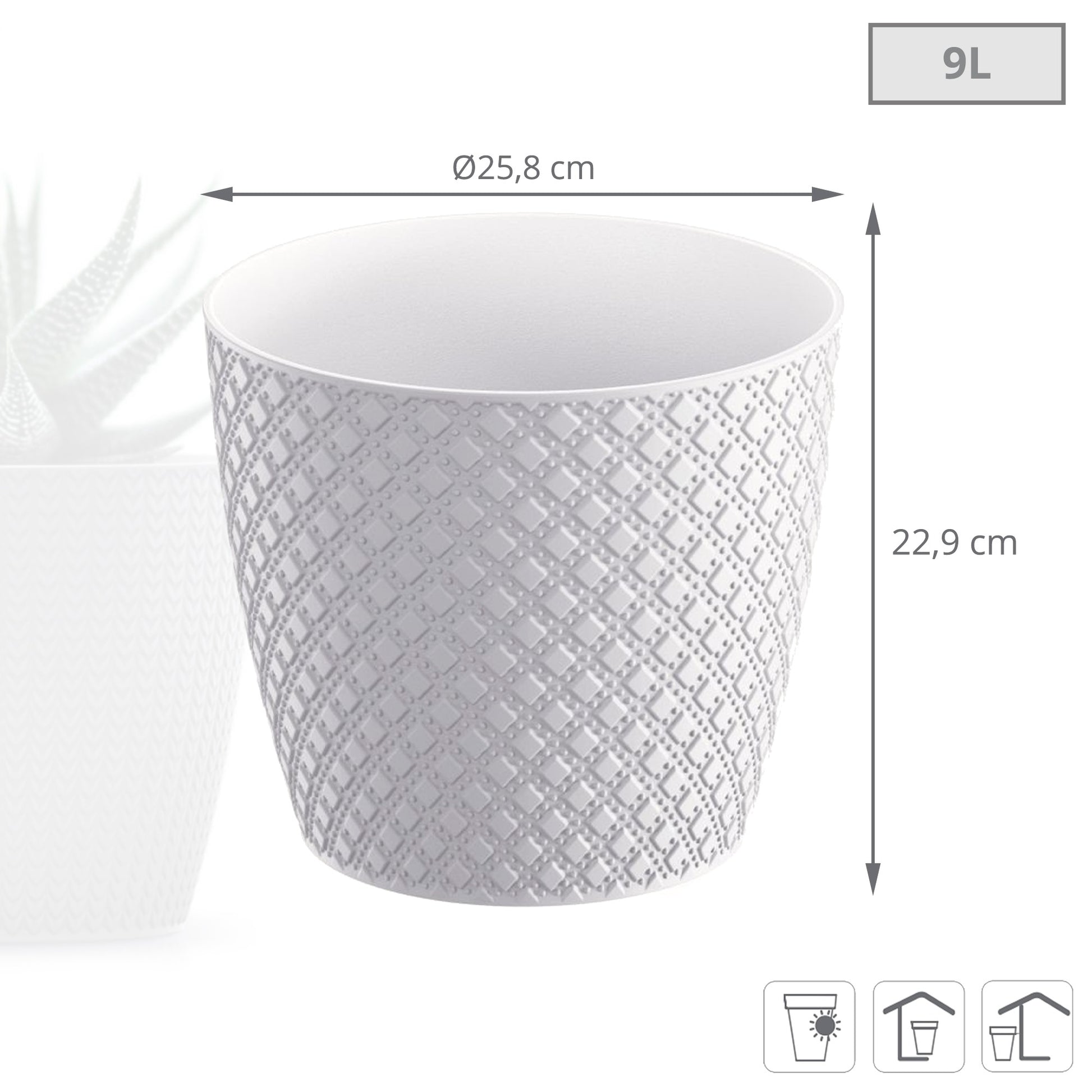 Maceta Orient 9l., Dimensiones (mm) 258x258x229, Color Blanco_2