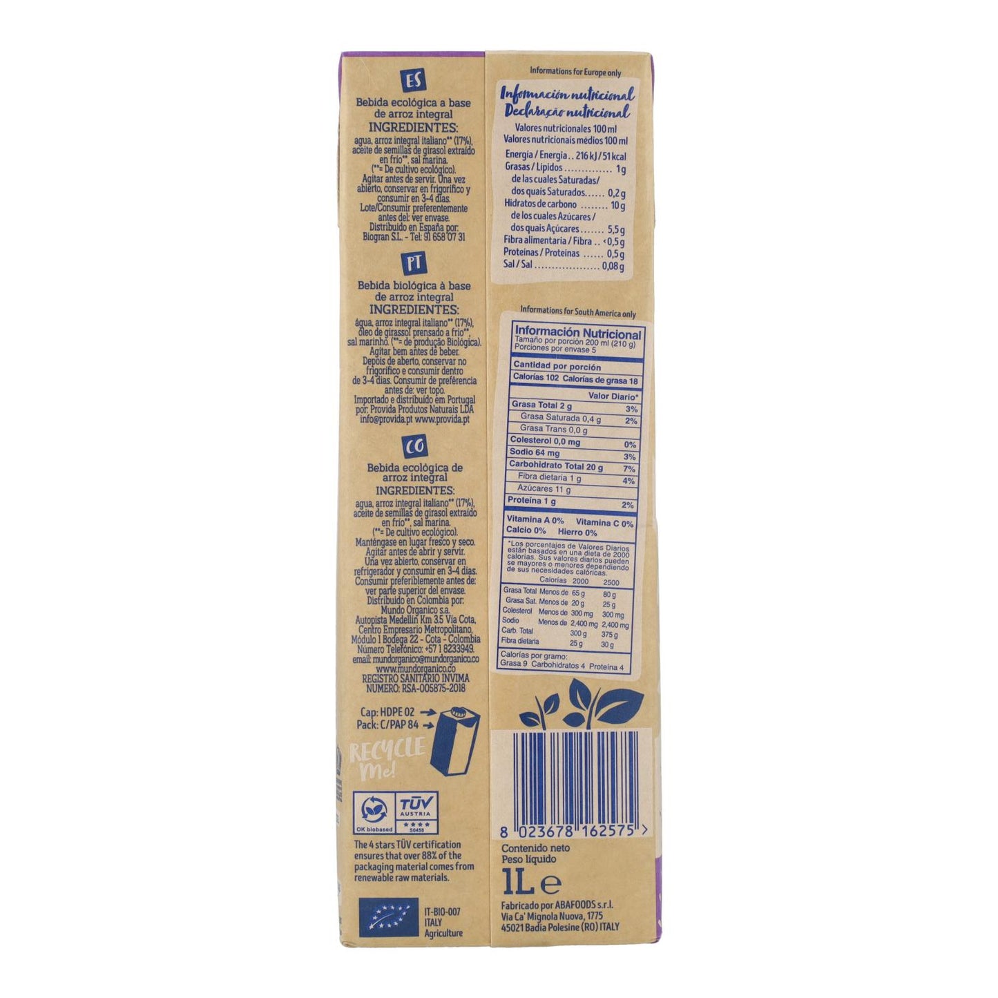 Pack de 6 Bebidas Isola Bio Arroz Integral BIO 1 L