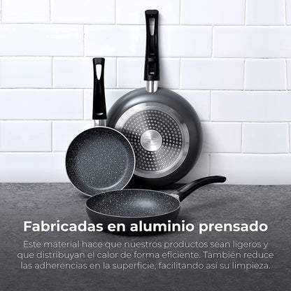 Juego De Bateria De Cocina 5pc alexia + Set 3 Sartenes (16/20/24cm) En Aluminio Prensado_4