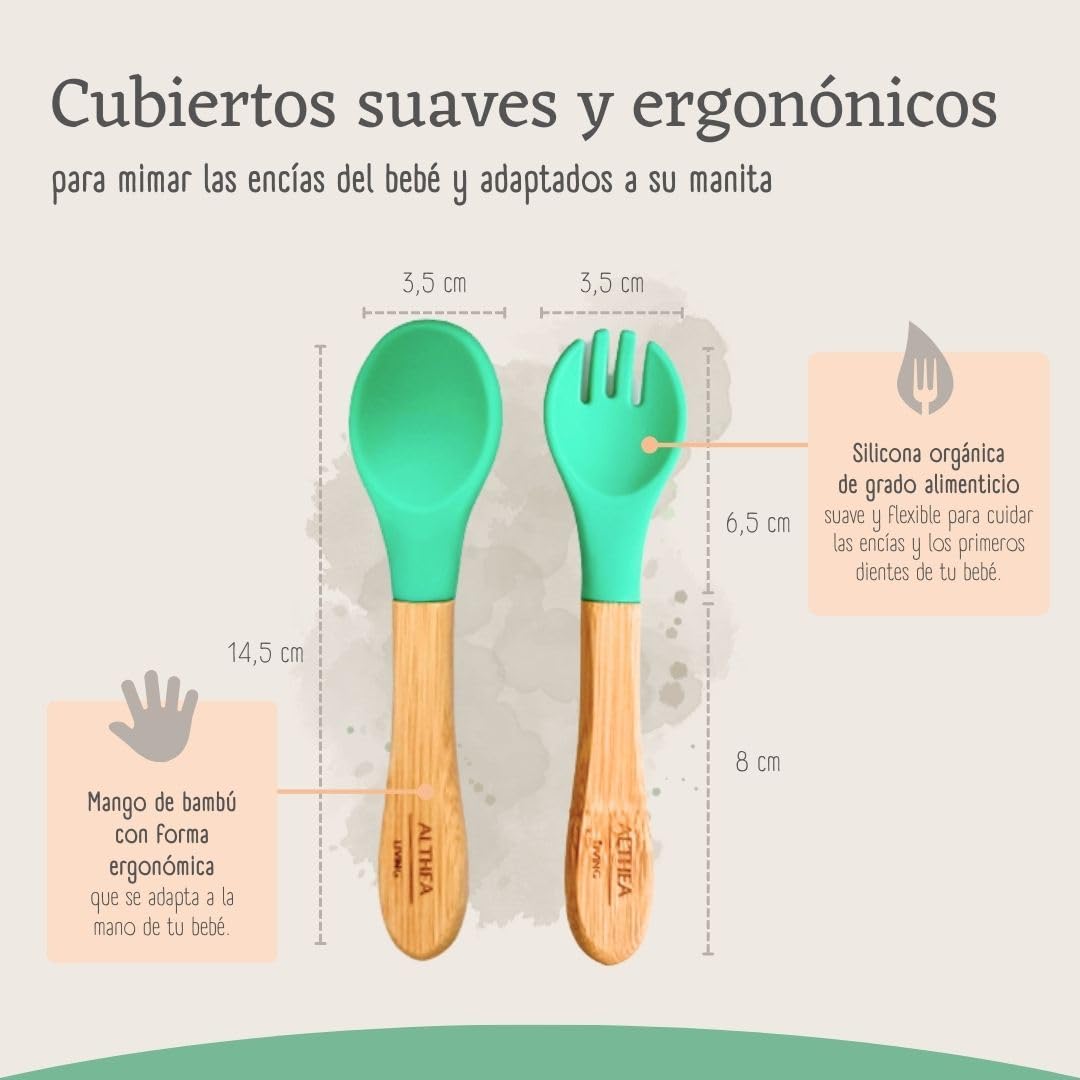 Vajilla De Bambú Natural - 4 Piezas - Verde Aguamarina._4