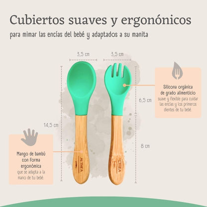 Vajilla De Bambú Natural - 4 Piezas - Verde Aguamarina._4