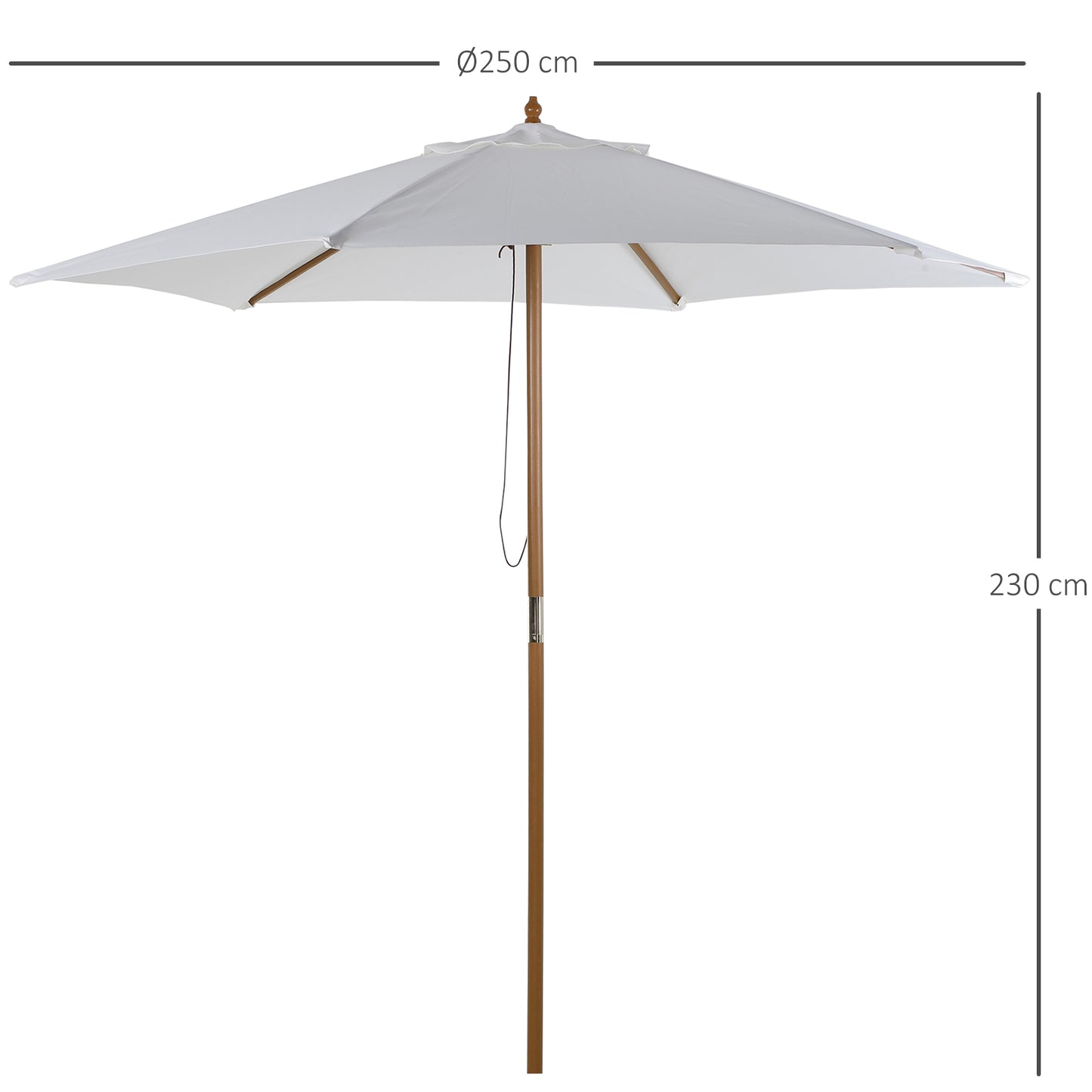 Outsunny Sombrilla De Jardín Ø250x230 Cm Con Poste Desmontable Blanco_2