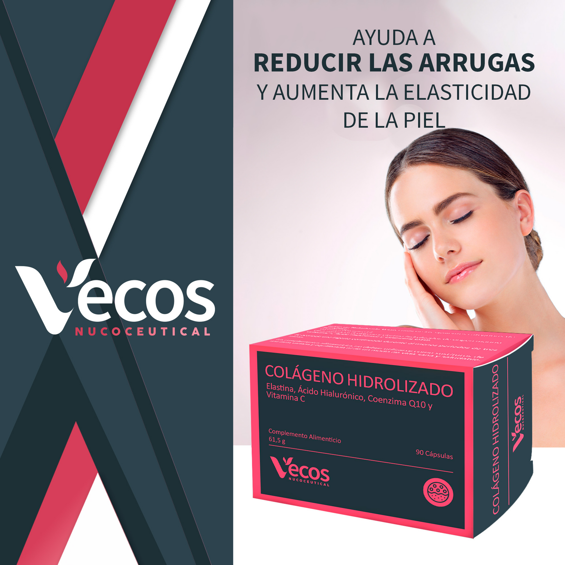 Colágeno Hidrolizado VECOS (90 cápsulas) | Elasticidad, Hidratación y Anti edad | Ácido hialurónico, Elastina y Q10_1