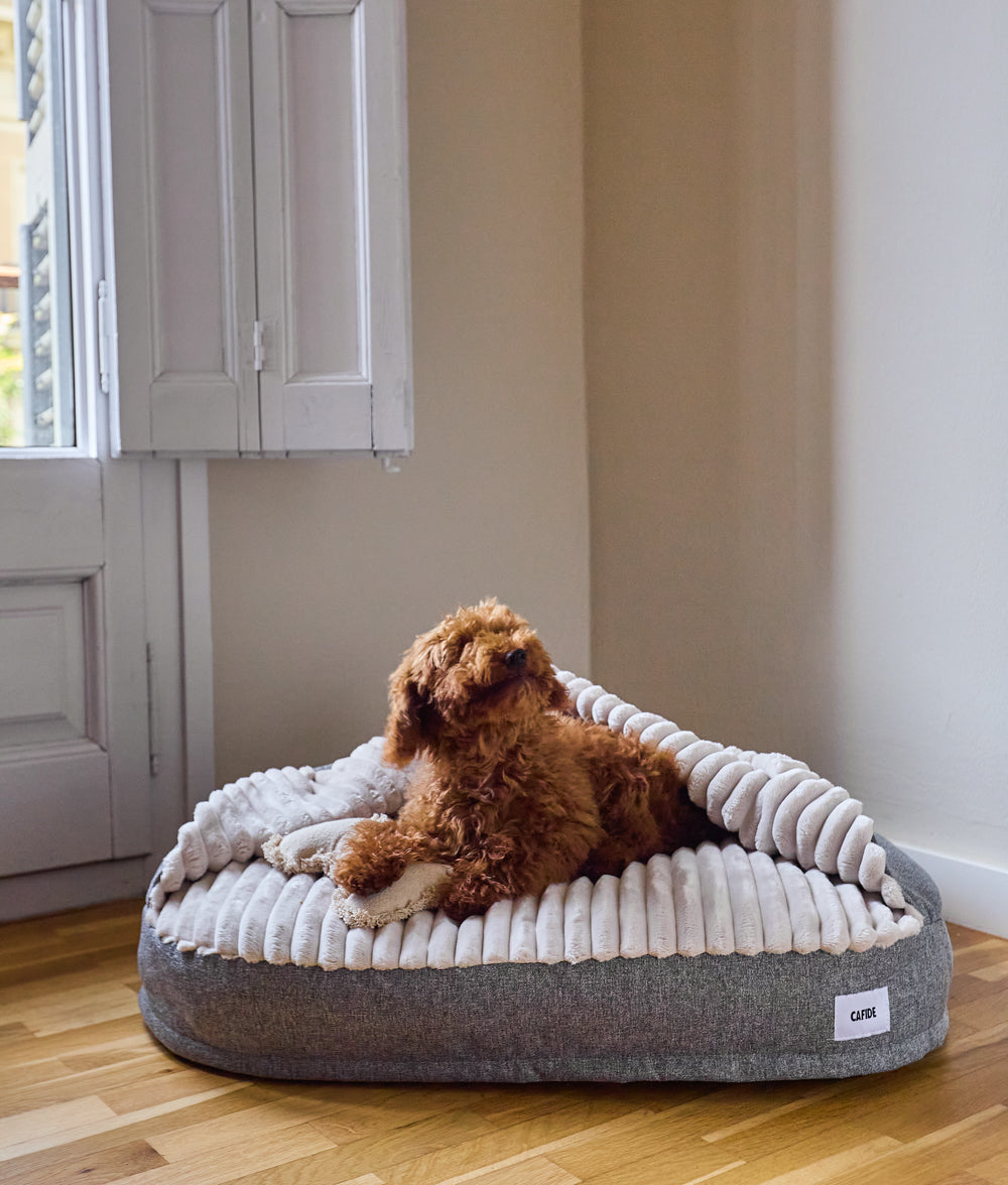 Cafide Cama Con Capucha Para Perro Con Tejido Chenilla Gris. Modelo Maso. Talla M (60x80x10 Cm)_3
