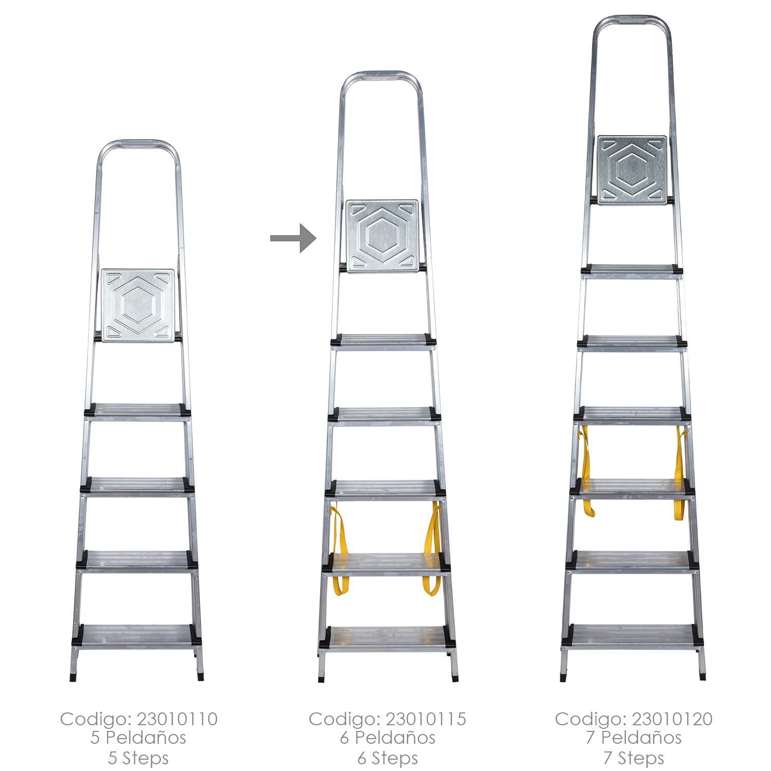 Escalera Doméstica Aluminio Profesional 6 Peldaños 12 Cm Grosor._2
