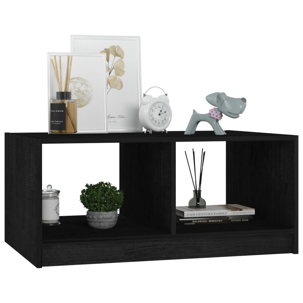 Mesa De Centro De Madera Maciza De Pino Negra 75x50x33,5 Cm_2