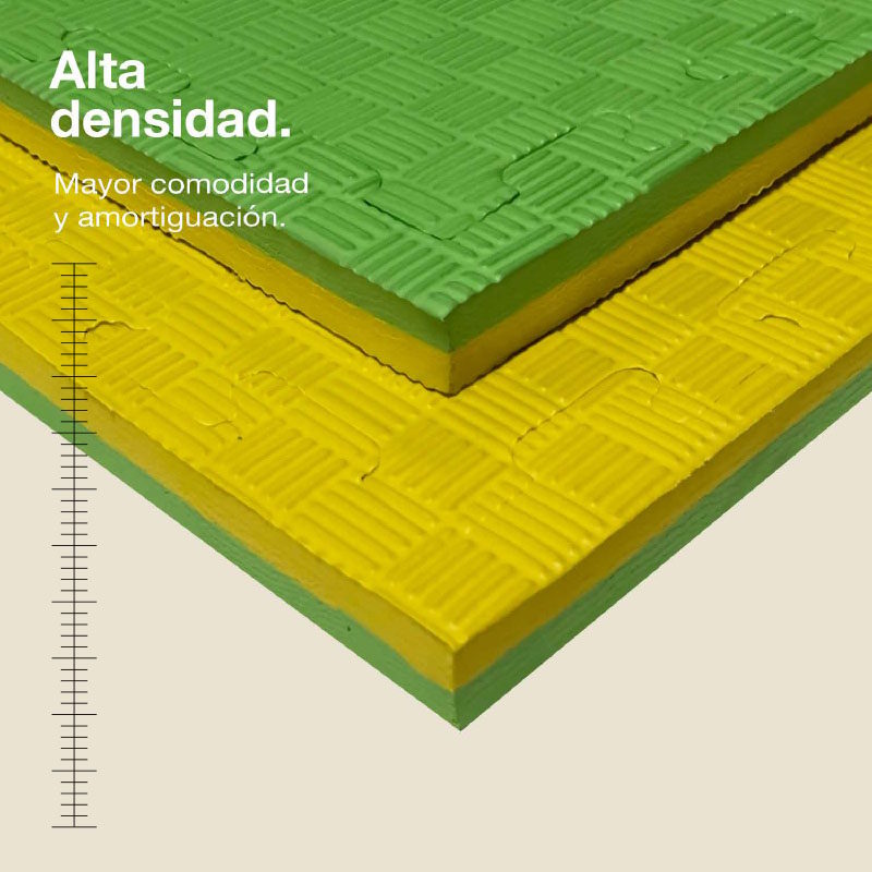 Jowy Tatami Puzzle 2,5cm 100x100cm, Pack 4 Unidades – Superficie 5 Líneas Amarillo/verde_1