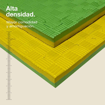 Jowy Tatami Puzzle 2,5cm 100x100cm, Pack 4 Unidades – Superficie 5 Líneas Amarillo/verde_1