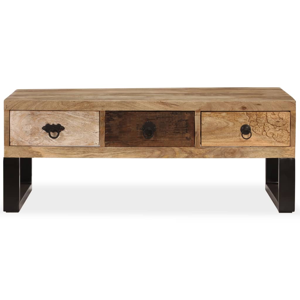 Mesa De Centro Con 3 Cajones Madera Maciza De Mango 90x50x35 Cm_1