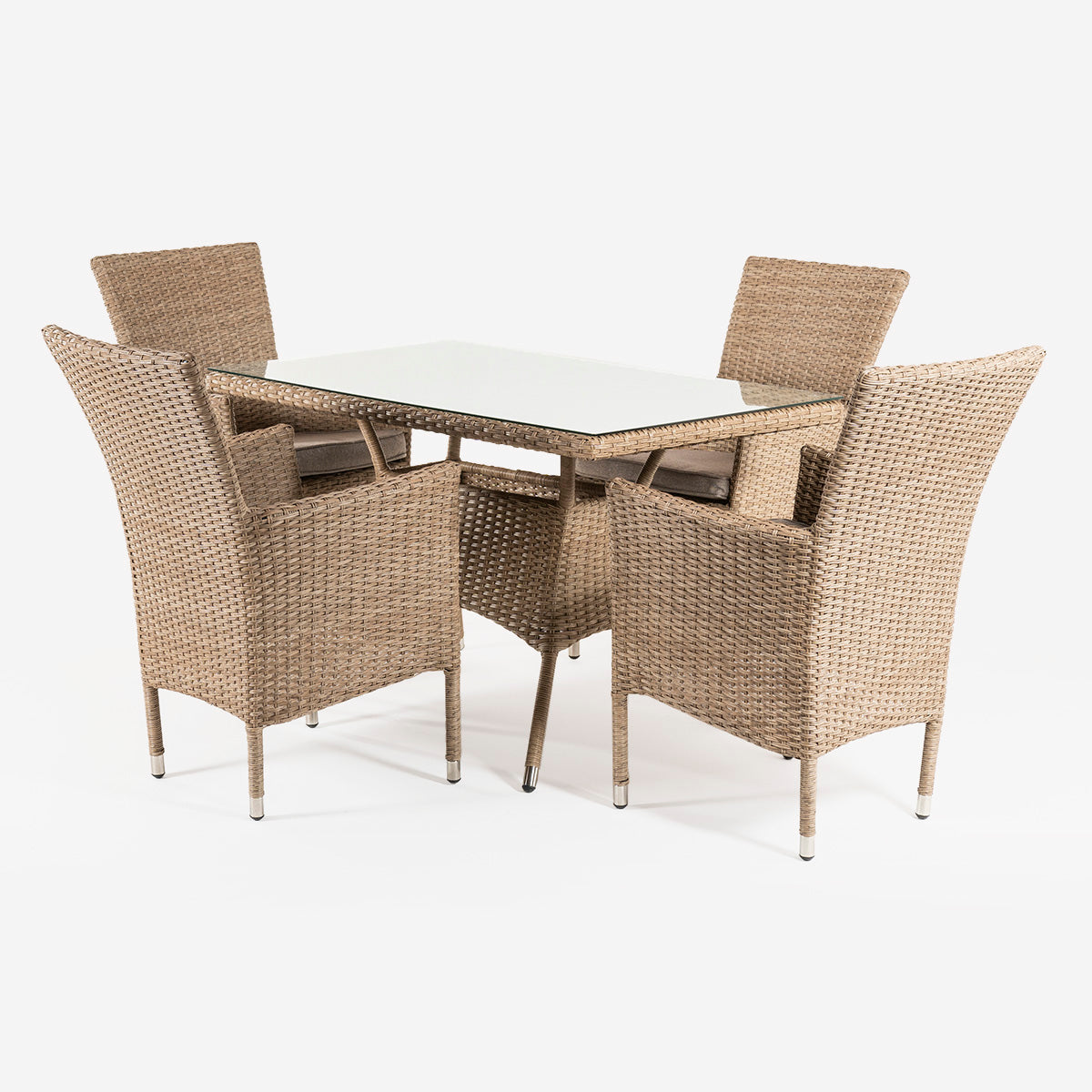Conjunto Muebles Jardín, Mesa 120x70x74 Cm Y 4 Sillones Apilables, Aluminio Y Rattán Sintético Plano Color Natural, 4 Plazas, Cristal Templado 5 Mm_2