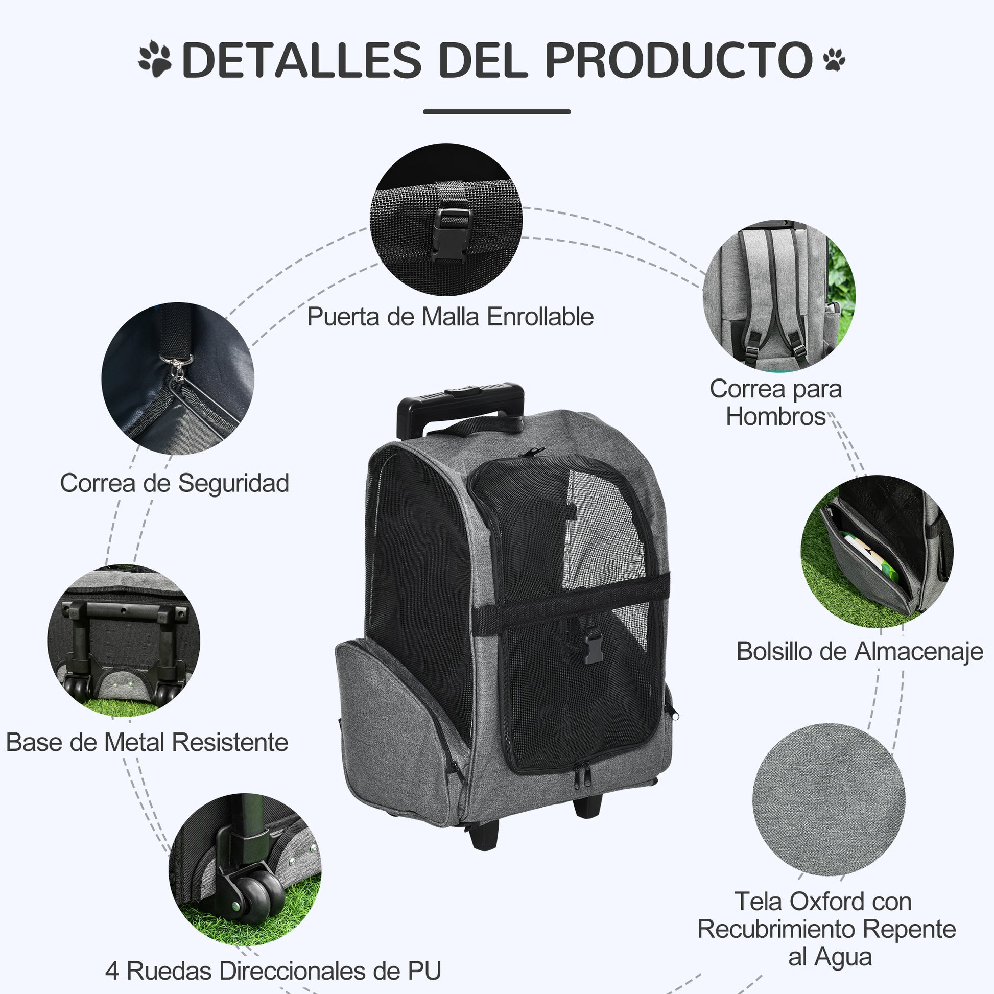 Pawhut Transportín Carrito Para Mascotas Perros 2 En 1 Con 2 Ruedas Asa_5