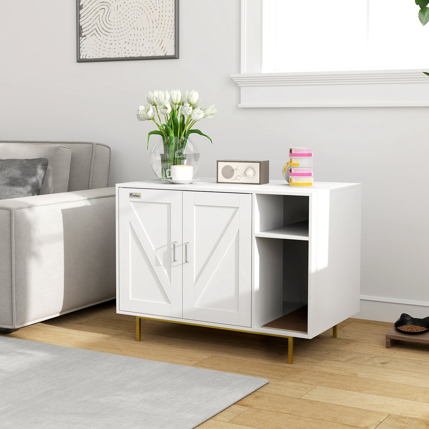 Pawhut Mueble Arenero Para Gatos Con Almohadilla Para Rascar 80x50x61 Cm Blanco_1
