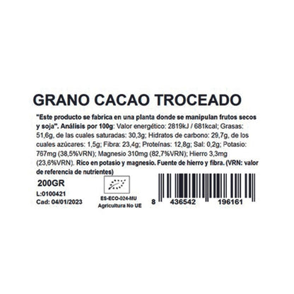 Grãos de cacau picados Naturgreen (Nibs), 200 g