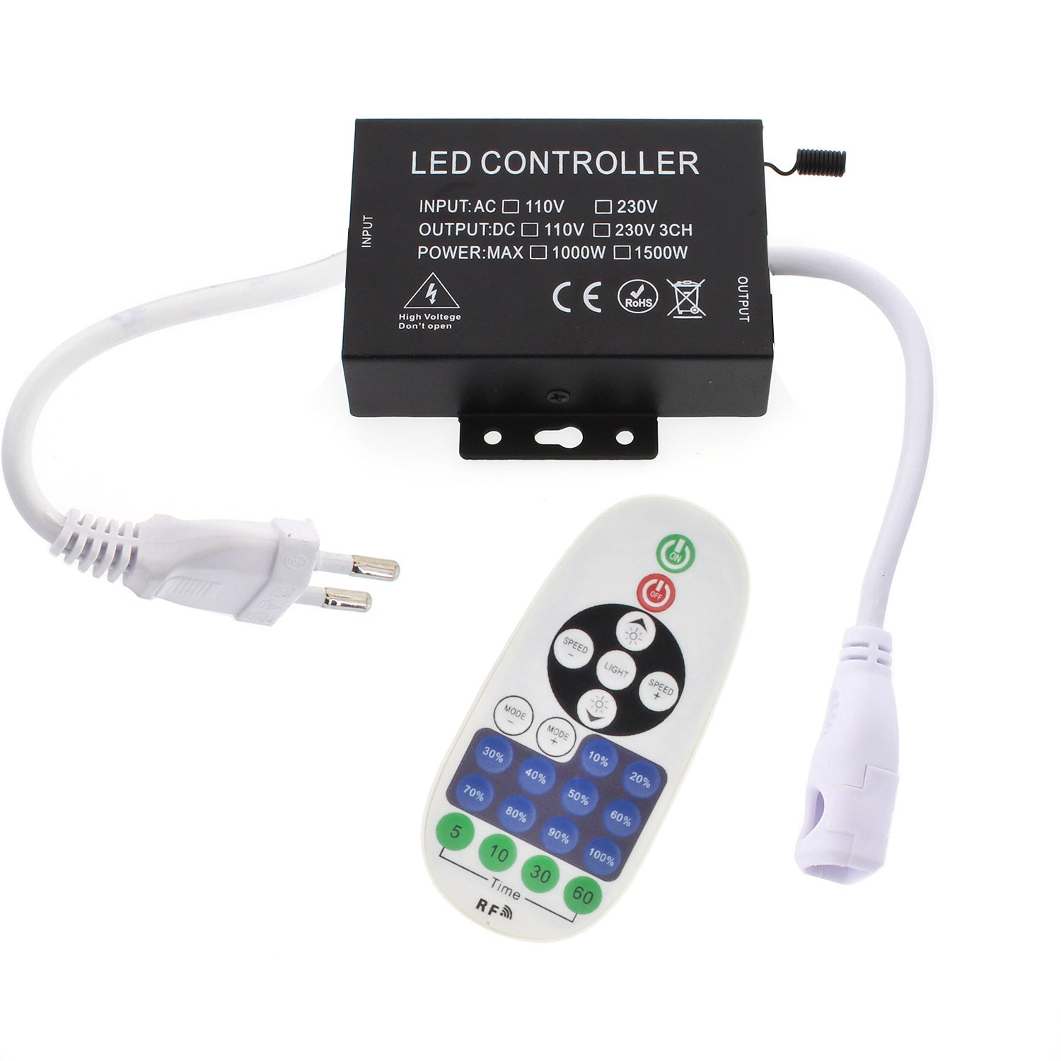 Controlador Dimmer Rf Tira Led 220v Monocolor 1500w, 6x14mm, Conectores Rápidos_0