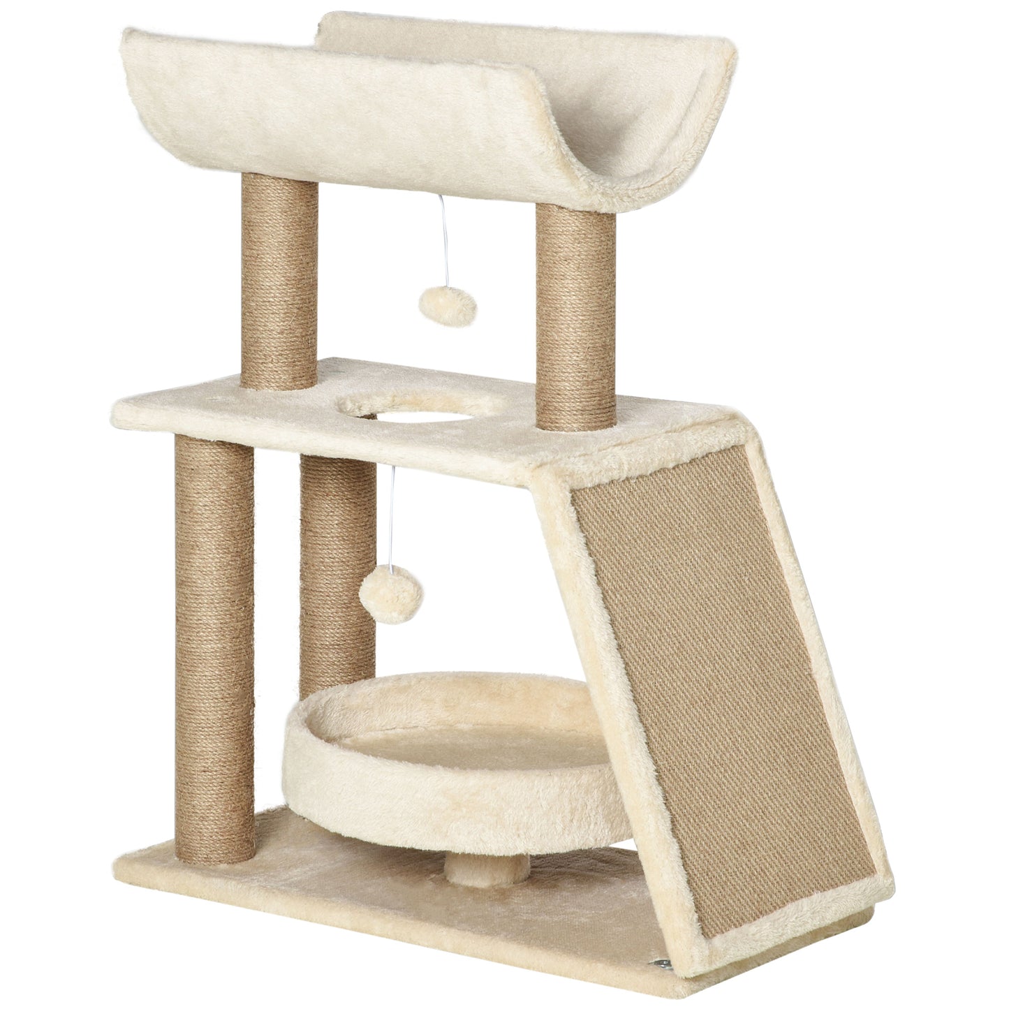 Pawhut Rascador Para Gatos Altura 76 Cm Con Plataforma En U Marrón Claro_0