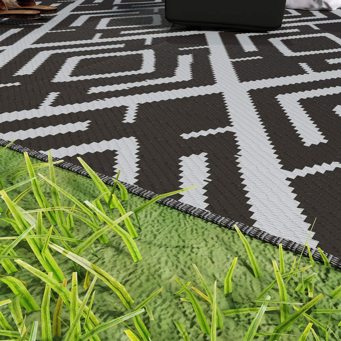 Outsunny Alfombra De Exterior 182x274 Cm Con Patrón Geométrico De Rombos_3