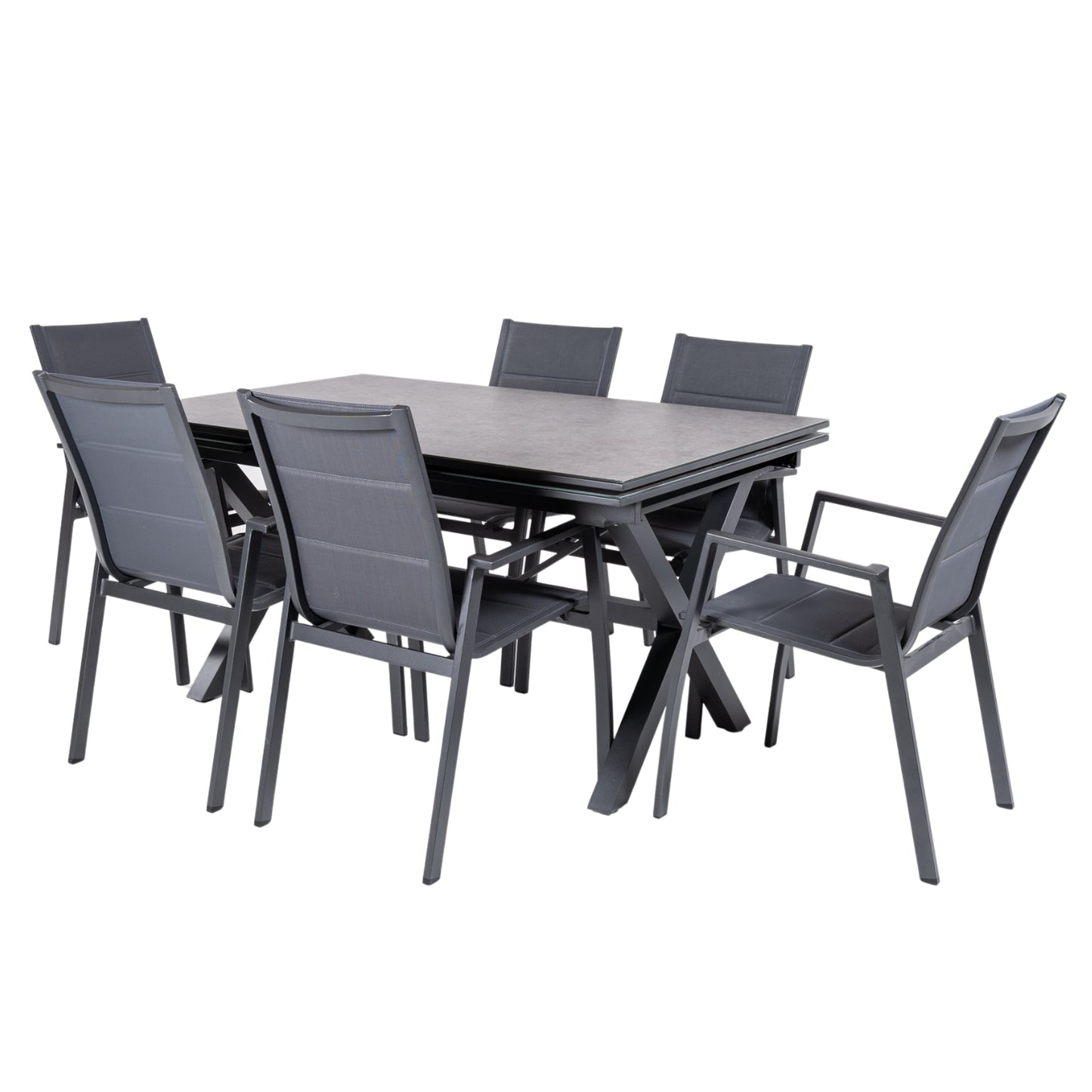 Conjunto De Mesas Y Sillas Acolchadas De Exterior, Mesa Extensible 150 A 250 Cm, Aluminio Y Cristal, Color Antracita_0