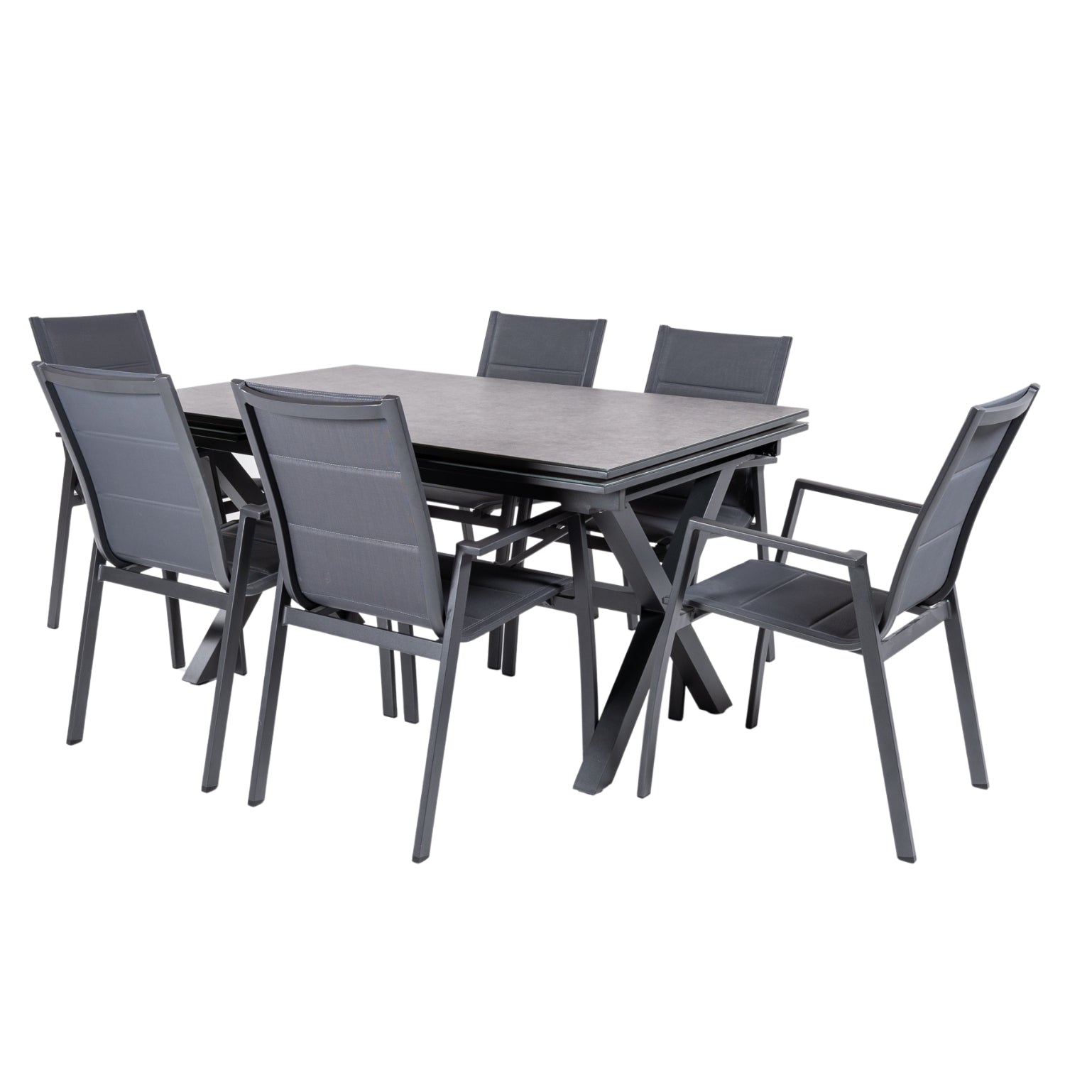 Conjunto De Mesas Y Sillas Acolchadas De Exterior, Mesa Extensible 150 A 250 Cm, Aluminio Y Cristal, Color Antracita_0