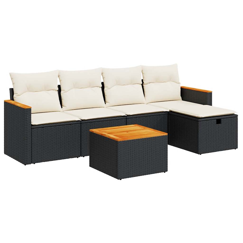 Set De Sofás De Jardín 6 Piezas Y Cojines Ratán Sintético Negro / Vetonek_2