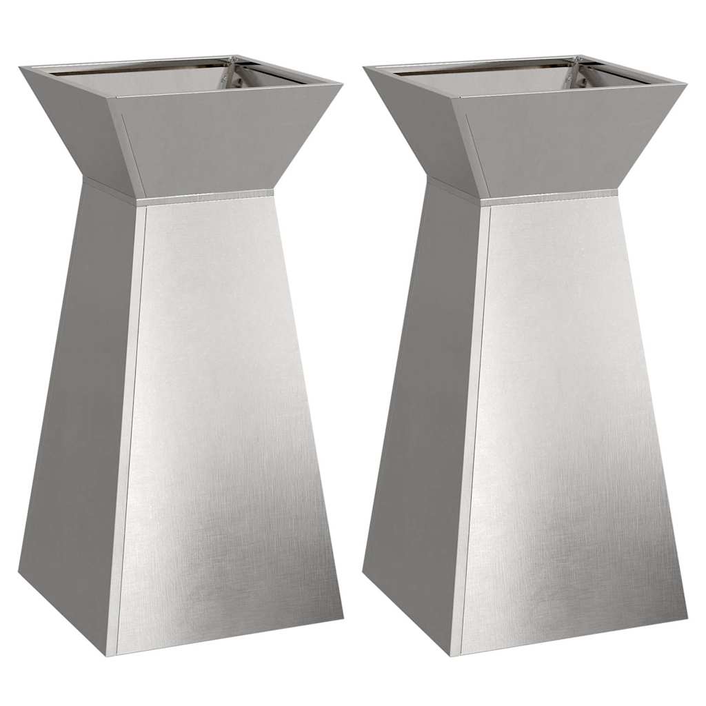 Maceta Pilar 2 Uds. Plateado 35 X 35 X 73 Cm Acero Inoxidable_0