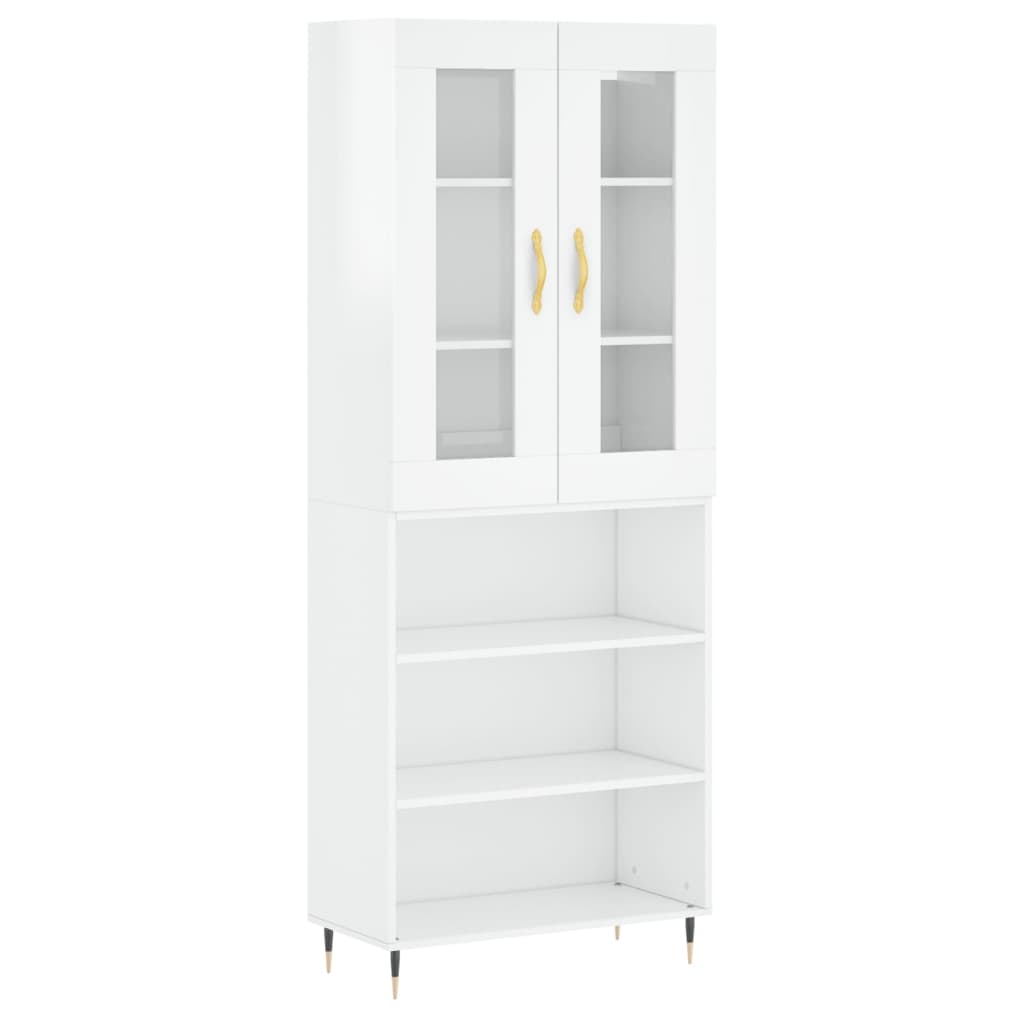 Aparador Alto Madera Contrachapada Blanco Brillo 69,5x34x180 Cm_1