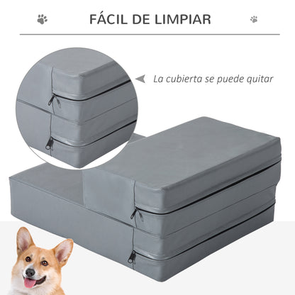 Pawhut Escalera Mascotas 2 Peldaños Cama De Perros Desmontable 45x39x20 Cm Gris_5