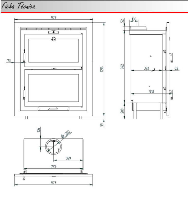 BRICOSOL Horno de leña para encastrar con bandeja de 60 cm FM MODELO HLI-200 Interior Vermiculita_3