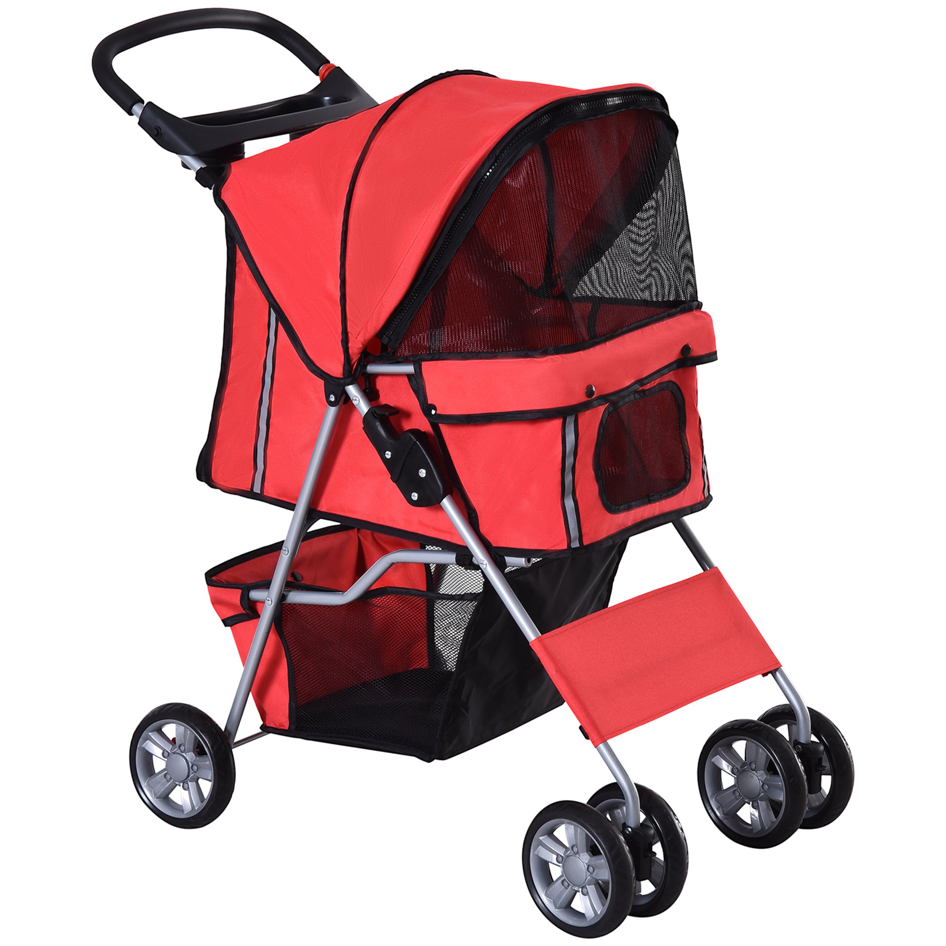Pawhut Carrito Para Perros Plegable Con Toldo Ajustable 75x45x97 Cm Rojo_0