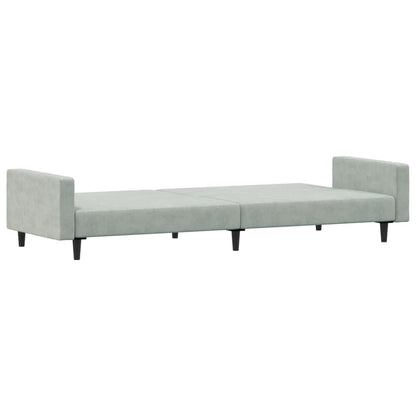 Sofá Cama De 2 Plazas Con Taburete Terciopelo Gris Claro / Vetonek_4