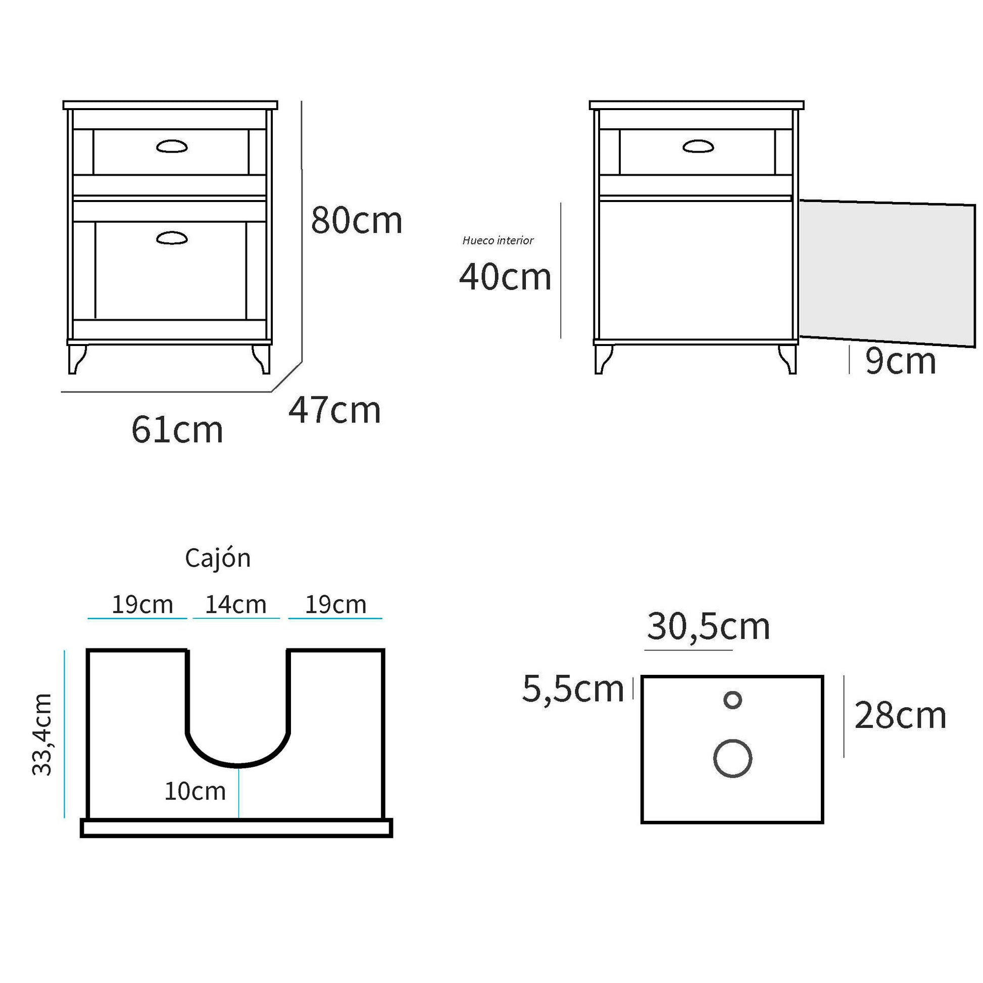 Mueble Baño 60cm Lavabo Sobre Encimera No Incluido, Armario Auxiliar Estilo Vintage 80x61x47cm, Briebe, Eterna, Blanco_5
