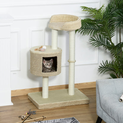 Pawhut Árbol Rascador Para Gatos Con Cueva Postes De Yute Y Plataforma Beige_1