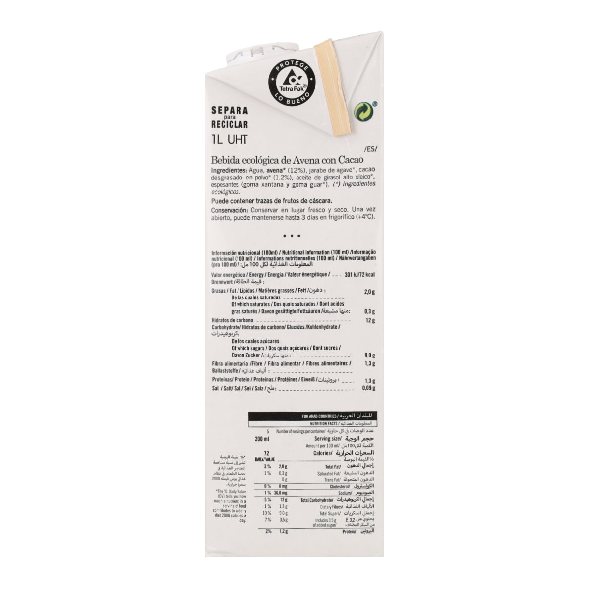 Bebida de Avena Con Cacao Bio Amandin 1L