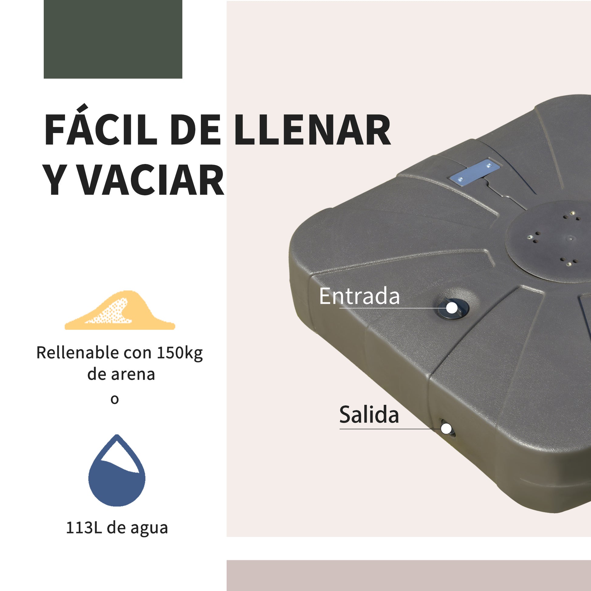 Outsunny Base Para Sombrilla Rellenable De Arena Y Agua Con 4 Ruedas Exteriores_5