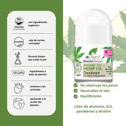 Desodorizante de óleo de cânhamo Dr. Organic 50 ml