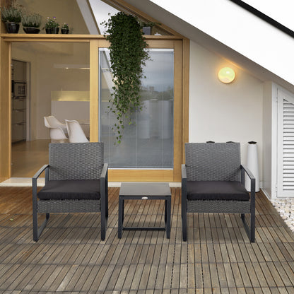 Outsunny Conjunto De Muebles De Ratán 1 Mesa Y 2 Sillas Con Cojines Gris Y Negro_1