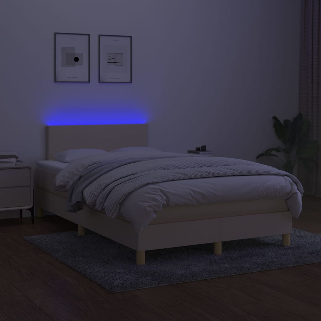 Cama Box Spring Con Colchón Y Led Tela Crema 120x200 Cm / Vetonek_2