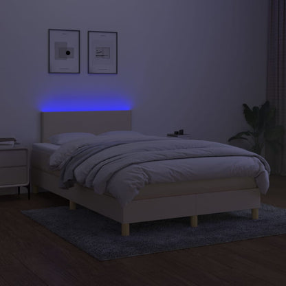 Cama Box Spring Con Colchón Y Led Tela Crema 120x200 Cm / Vetonek_2