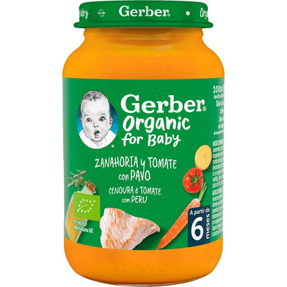 Puré de bebé biológico Gerber com cenoura, tomate e peru 190g