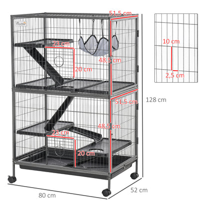 Pawhut Jaula Grande Para Roedores 80x52x128cm Con 4 Pisos Rampas Hamaca Bandeja_2